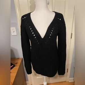 Calypso St Barth Black Chunky Knit Open Weave Wool Sweater V Neck Medium